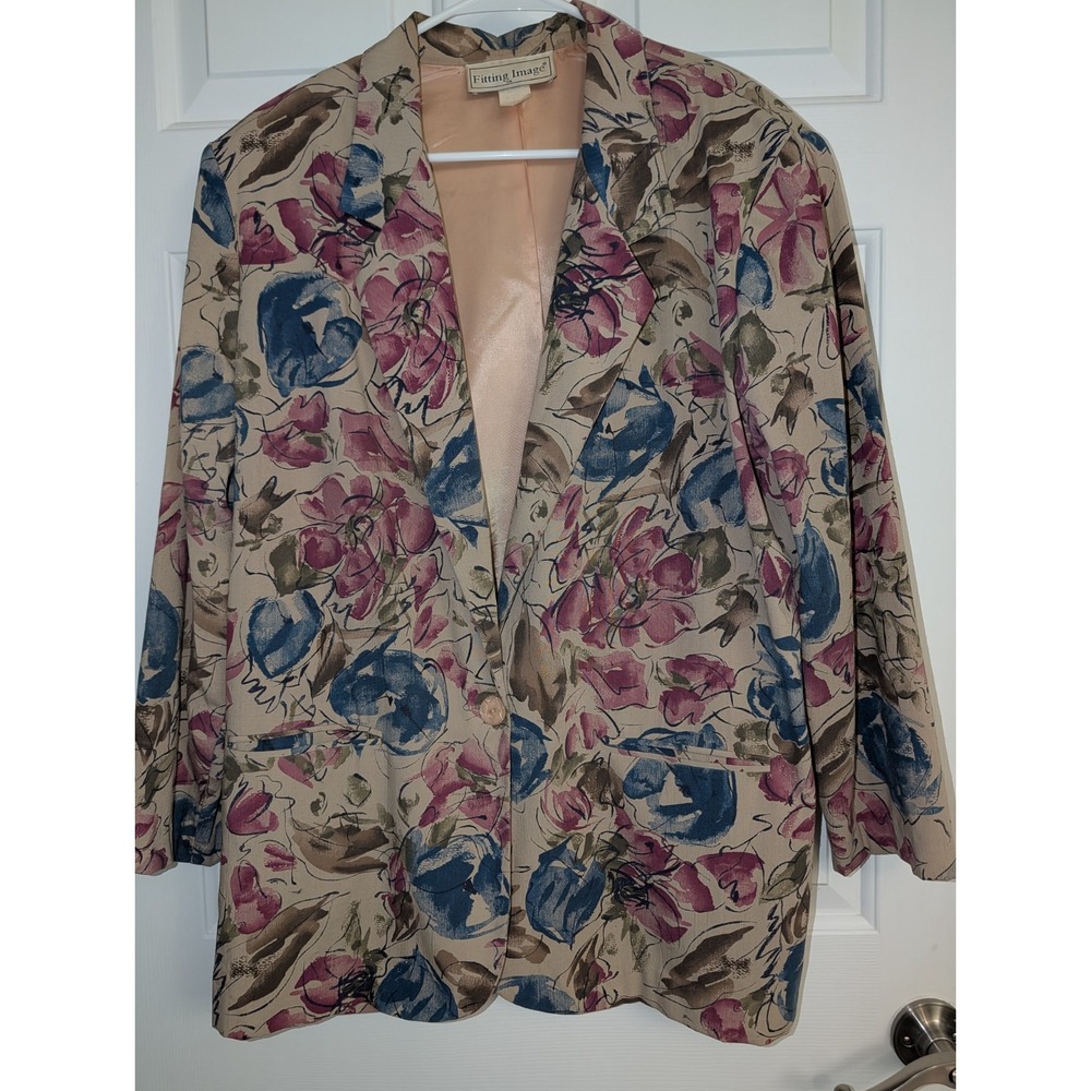 Vintage Artsy Eclectic Floral Blazer Oversize Watercolor 80s 90s GrandmaCore